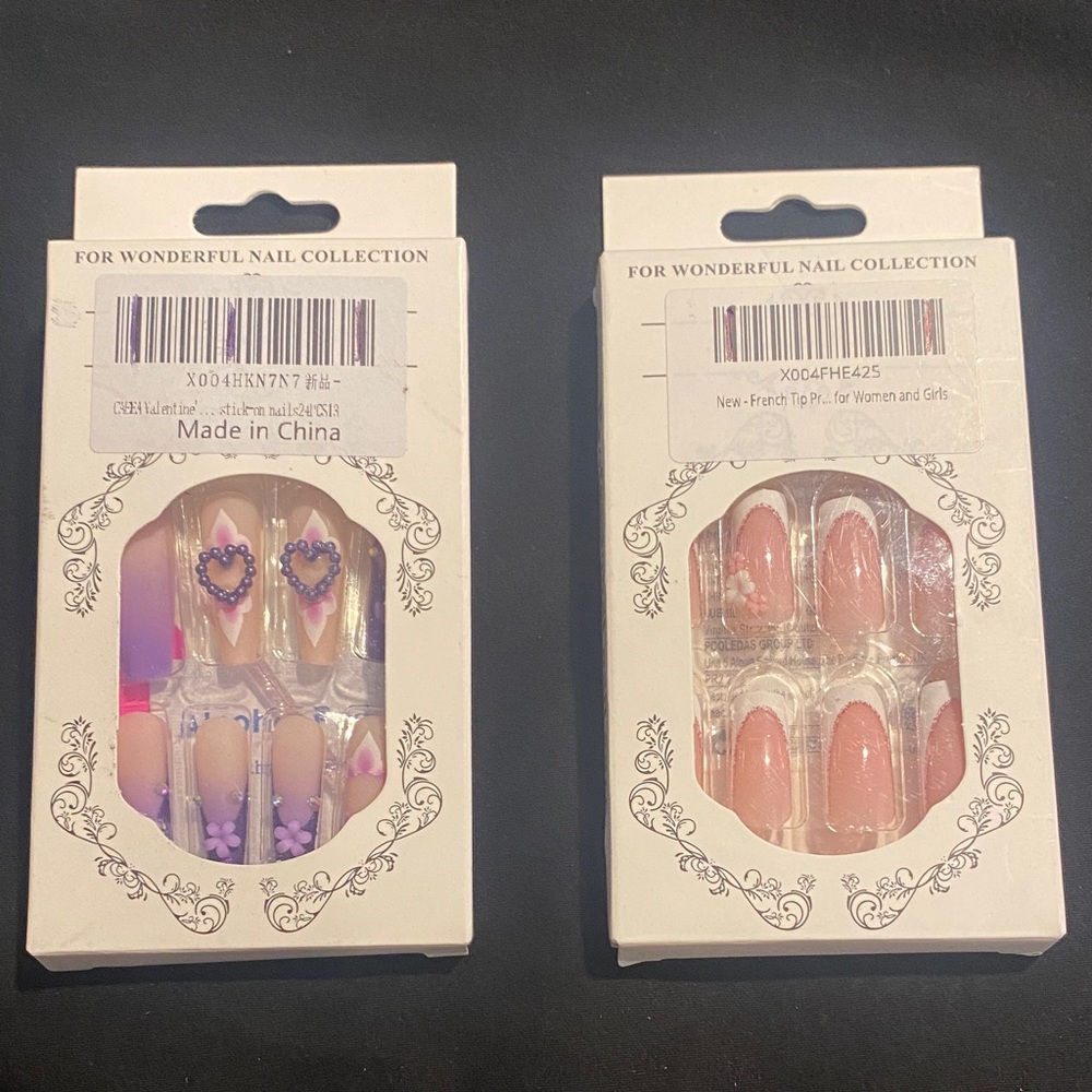 For Wonderful Nail Collection - Nude floral and Heart Design Press-On Nails